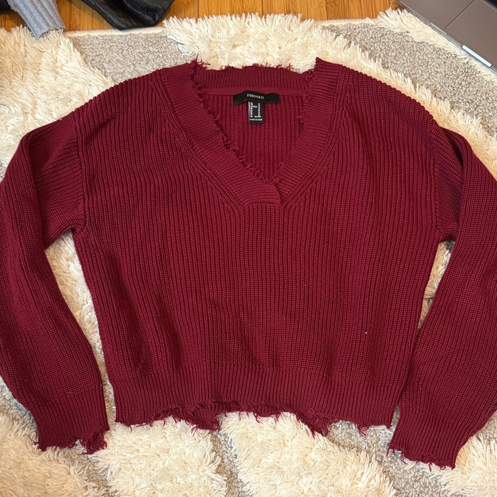 Forever 21 Burgundy V-Neck Sweater